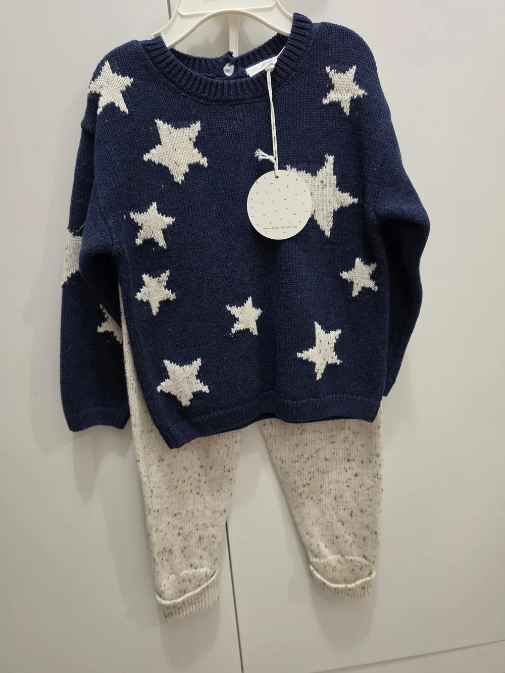 2 pcs Navy Star Knit Sweater Set with Cream Speckled Pants
